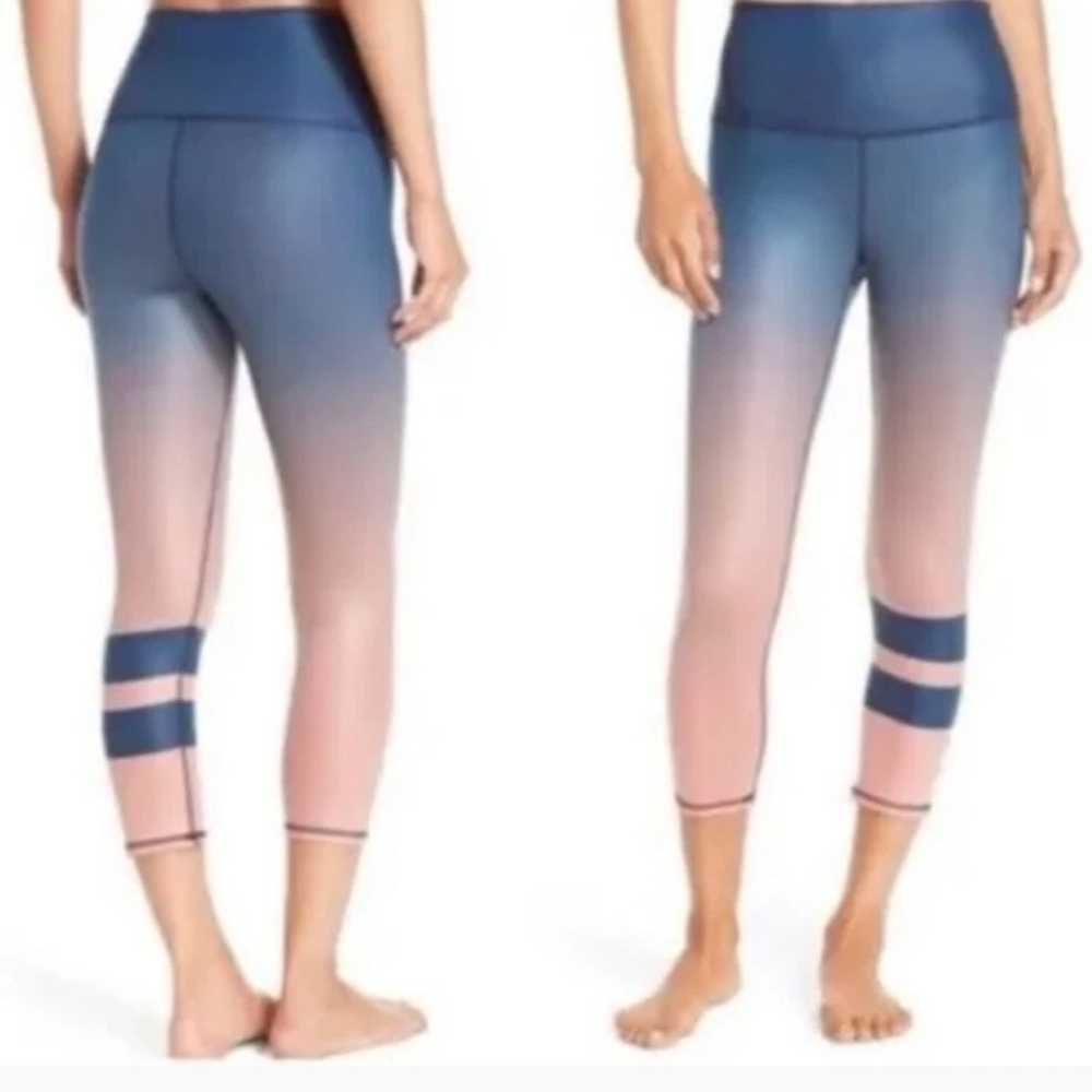 Alo Ombre Air Brushed Pink and Blue Cropped Leggings Sports Women's
